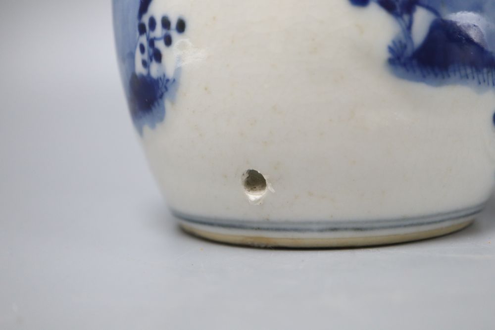A Chinese blue and white cylinder vase, height 26cm and a jar